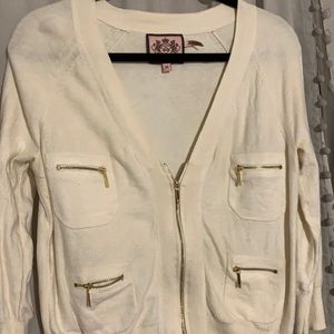 Juicy Couture Off White Half Zip Cardigan gold zippers
